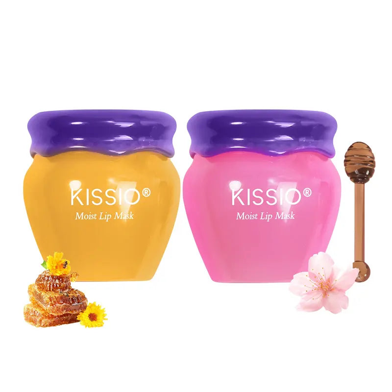 Lip Mask,Honey and Sakura Lip Mask Set,Repair Lips Day and Night,Plant Extract,Lip Mask Overnight,Hydrating Lip Balm(2 Pcs)