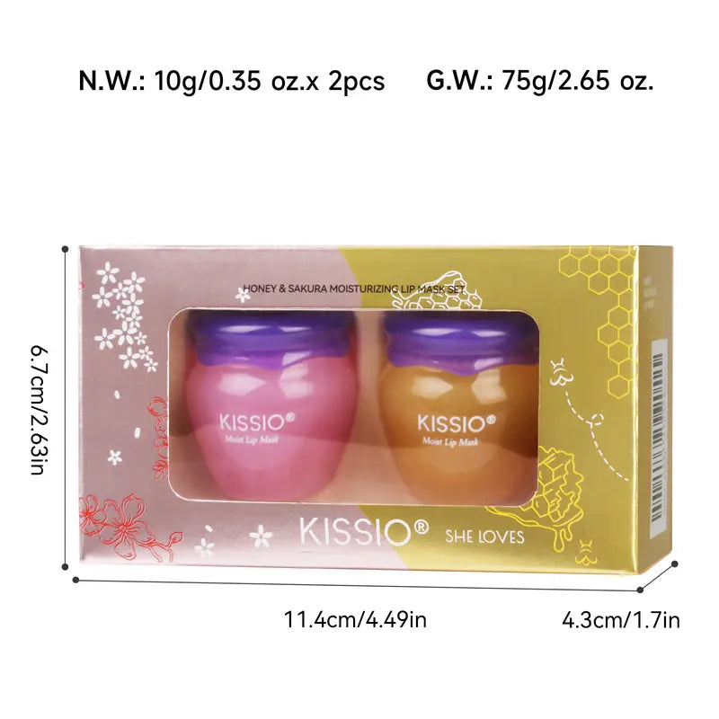 Lip Mask,Honey and Sakura Lip Mask Set,Repair Lips Day and Night,Plant Extract,Lip Mask Overnight,Hydrating Lip Balm(2 Pcs)