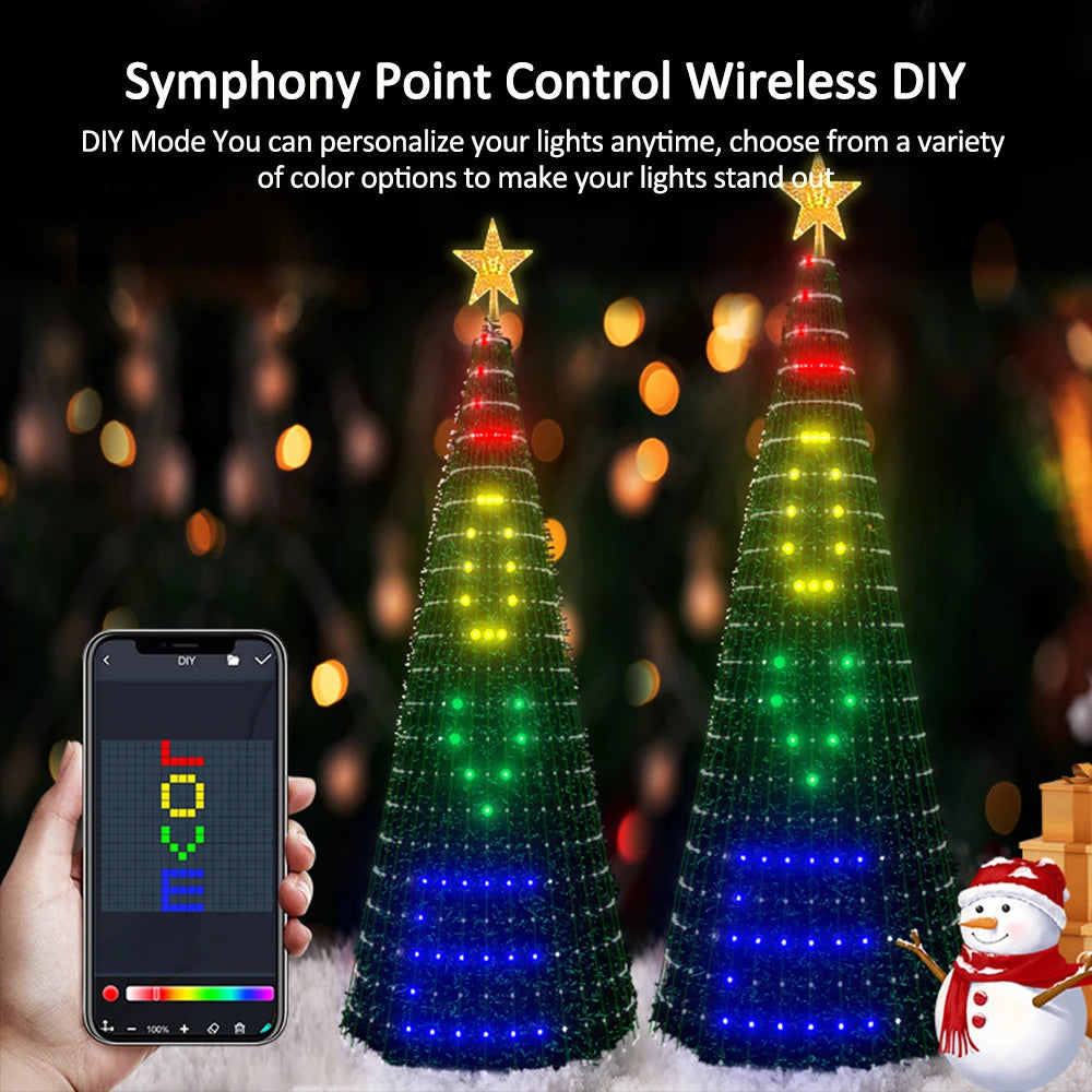 WS2812B Christmas Tree Toppers Lights Multicolor Fairy LED Star String Waterfall Xmas APP Bluetooth Home Yard Holiday Decor DC5V